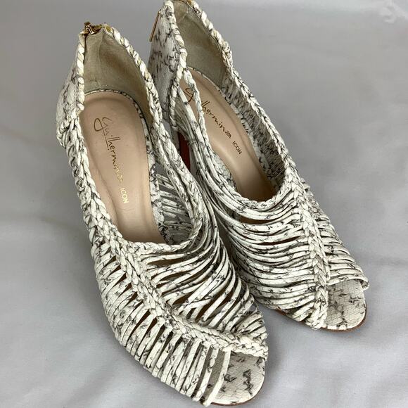 Anthropologie Guilhermina Muara Strappy Heeled Sandals White Snake Womens Size 7 - Picture 3 of 7